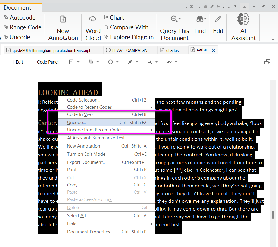 Uncoding – SGSSS NVivo Guidance