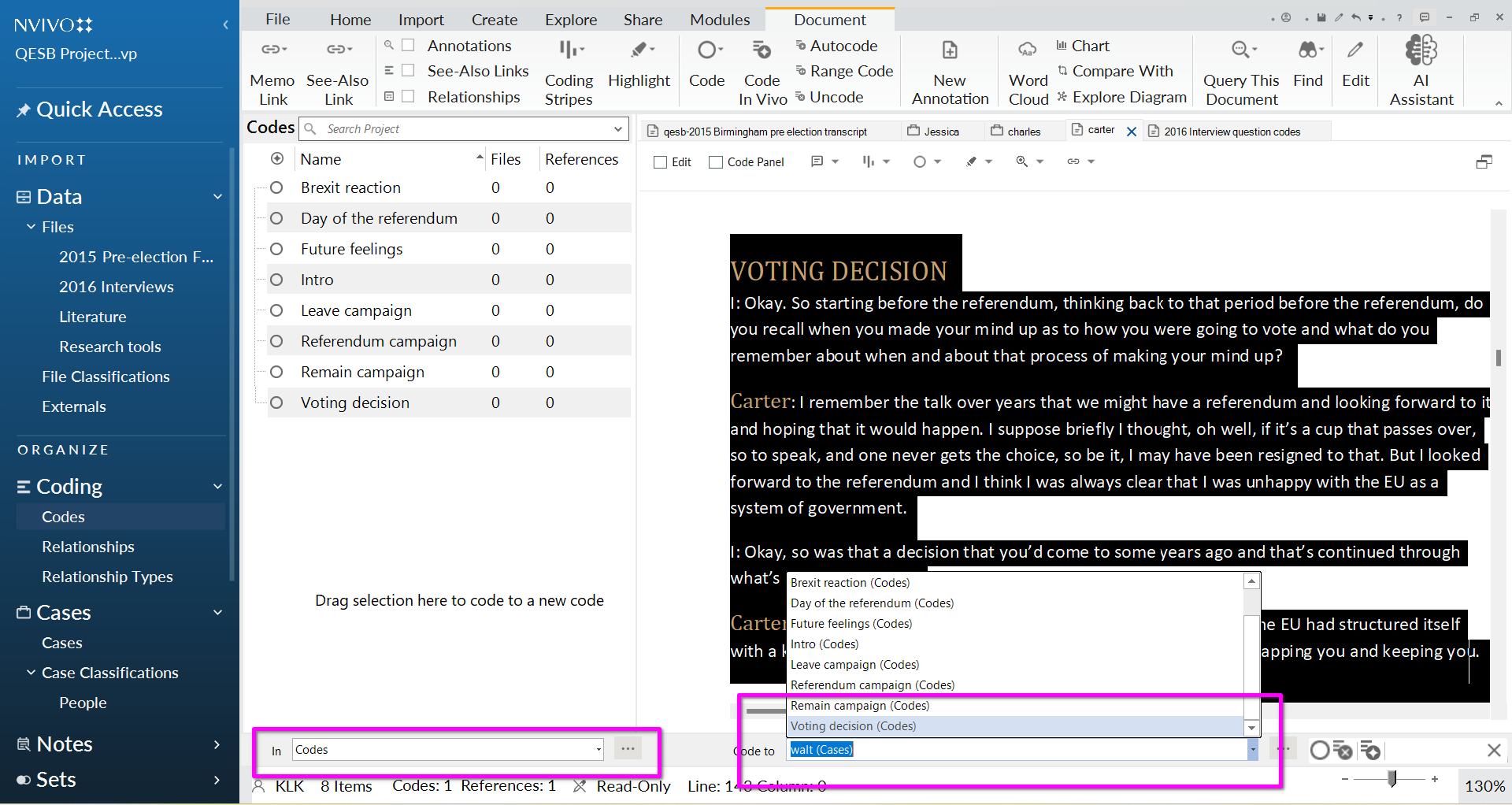 Question coding: manual approach – SGSSS NVivo Guidance